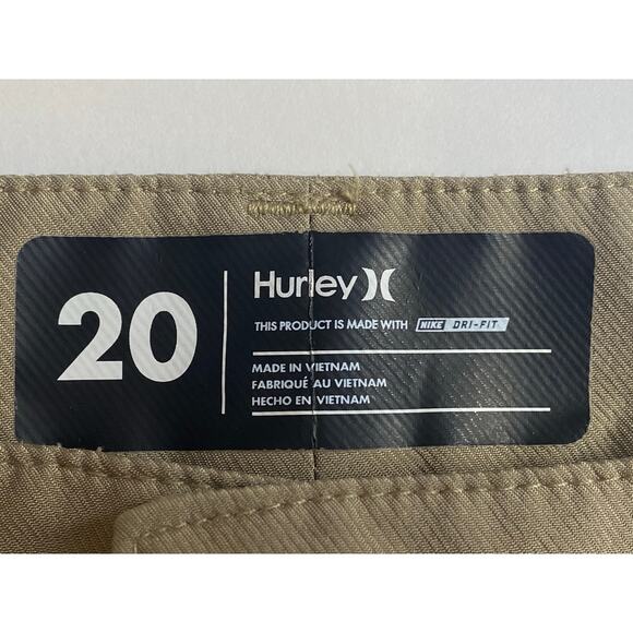 Hurley Boys Khaki Nike Dri Fit 10-inch Inseam Flat Front Shorts Size 20 - Picture 3 of 10